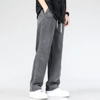 Cotton Denim Pants Men's Green Drawstring Straight-Leg – Casual, Office · Faylori