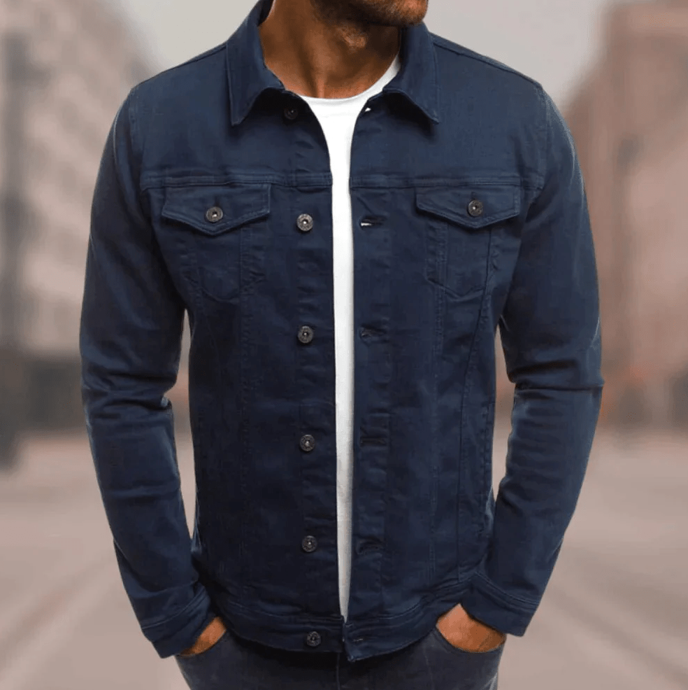 Cotton Trucker Jacket Men's Button-Up Denim Style Green – Casual, Office · Faylori