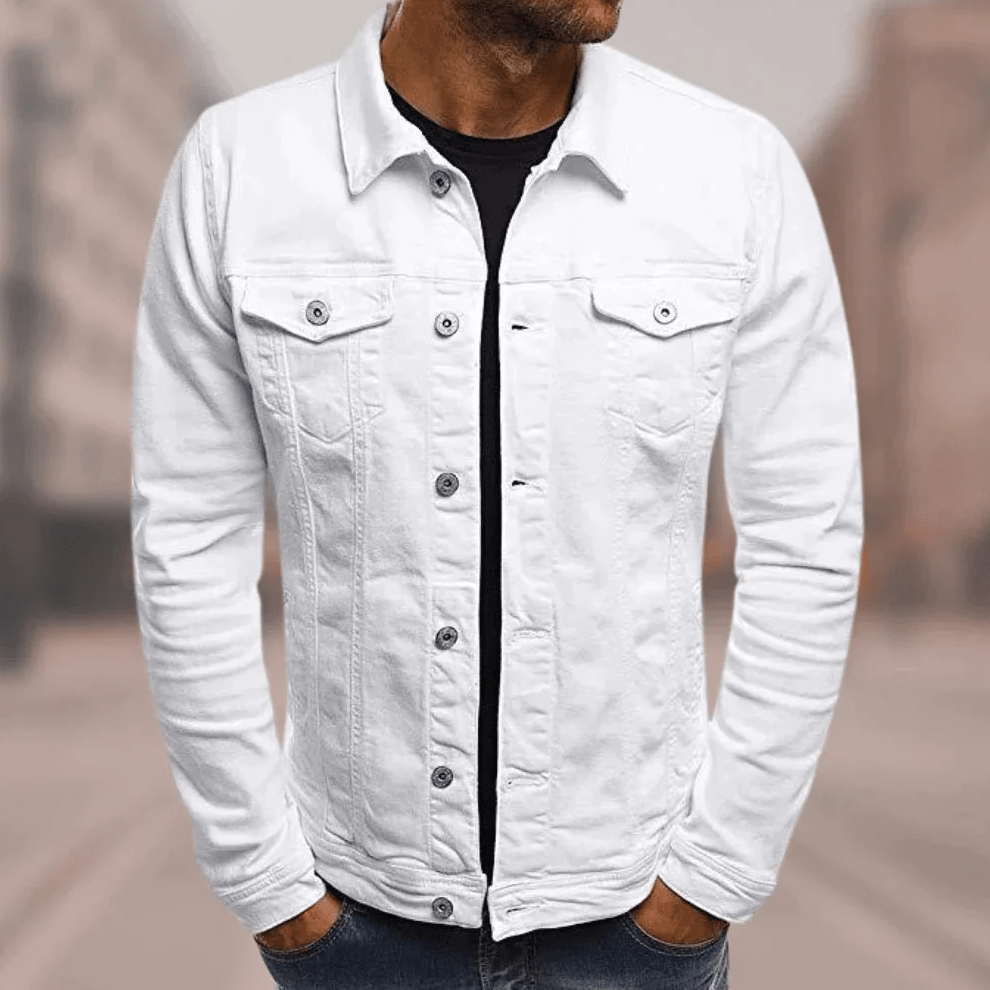 Cotton Trucker Jacket Men's Button-Up Denim Style Green – Casual, Office · Faylori