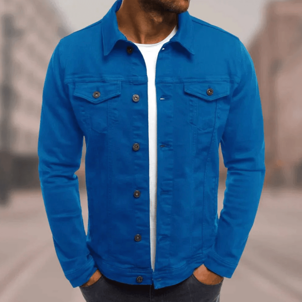 Cotton Trucker Jacket Men's Button-Up Denim Style Green – Casual, Office · Faylori