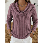 Cowl Neck Ribbed Knit Top Women's Long Sleeve Sweater – Casual, Office · Faylori