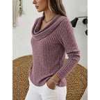 Cowl Neck Ribbed Knit Top Women's Long Sleeve Sweater – Casual, Office · Faylori