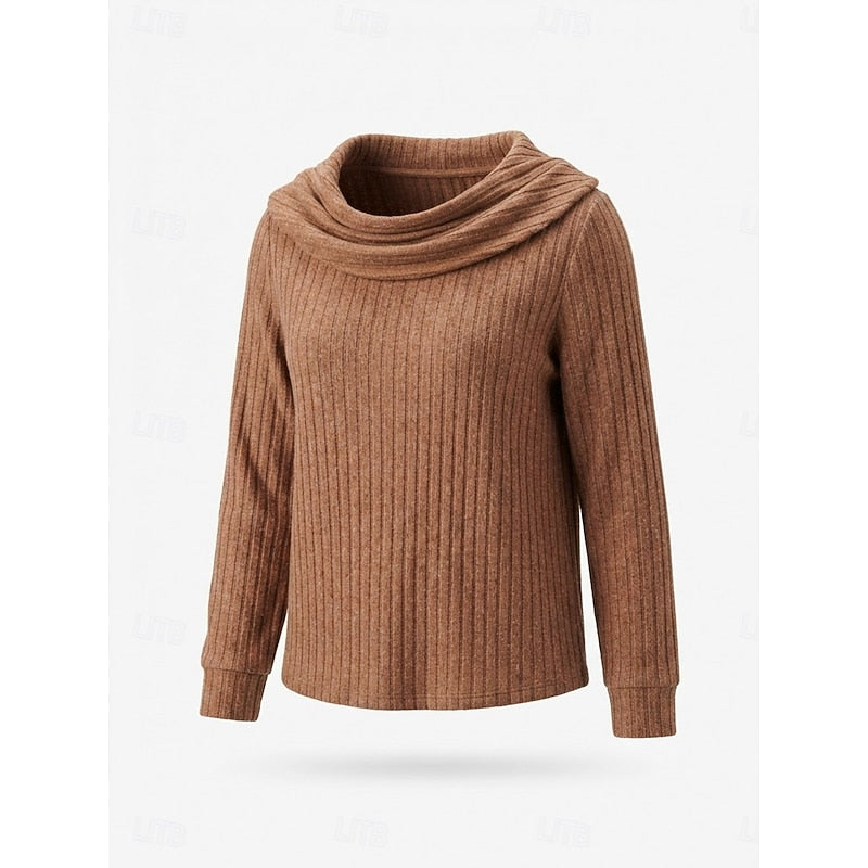 Cowl Neck Ribbed Knit Top Women's Long Sleeve Sweater – Casual, Office · Faylori