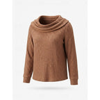 Cowl Neck Ribbed Knit Top Women's Long Sleeve Sweater – Casual, Office · Faylori
