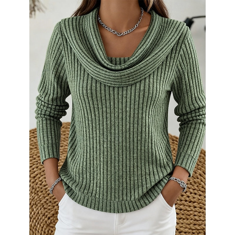 Cowl Neck Ribbed Knit Top Women's Long Sleeve Sweater – Casual, Office · Faylori