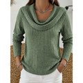 Cowl Neck Ribbed Knit Top Women's Long Sleeve Sweater – Casual, Office · Faylori