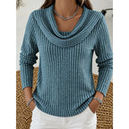 Cowl Neck Ribbed Knit Top Women's Long Sleeve Sweater – Casual, Office · Faylori