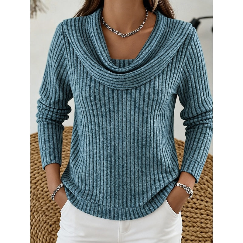 Cowl Neck Ribbed Knit Top Women's Long Sleeve Sweater – Casual, Office · Faylori