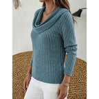 Cowl Neck Ribbed Knit Top Women's Long Sleeve Sweater – Casual, Office · Faylori