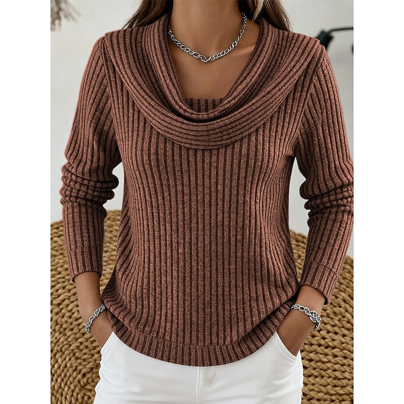 Cowl Neck Ribbed Knit Top Women's Long Sleeve Sweater – Casual, Office · Faylori
