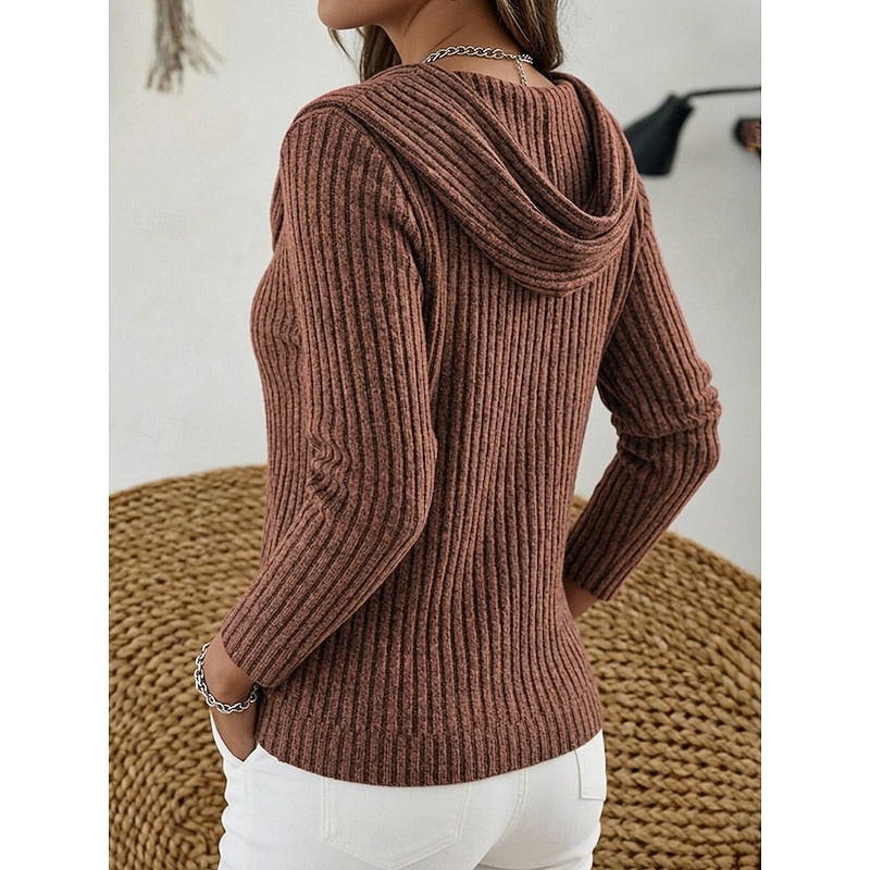 Cowl Neck Ribbed Knit Top Women's Long Sleeve Sweater – Casual, Office · Faylori