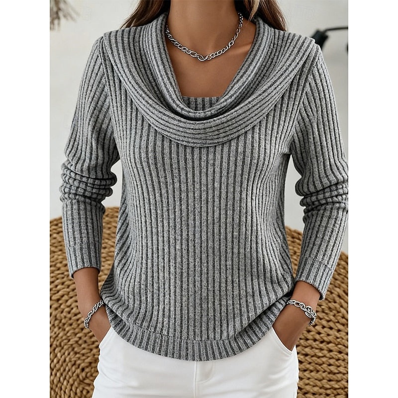 Cowl Neck Ribbed Knit Top Women's Long Sleeve Sweater – Casual, Office · Faylori