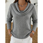 Cowl Neck Ribbed Knit Top Women's Long Sleeve Sweater – Casual, Office · Faylori