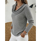 Cowl Neck Ribbed Knit Top Women's Long Sleeve Sweater – Casual, Office · Faylori