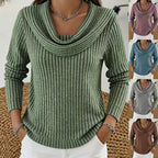 Cowl Neck Ribbed Knit Top Women's Long Sleeve Sweater – Casual, Office · Faylori