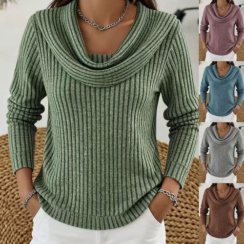 Cowl Neck Ribbed Knit Top Women's Long Sleeve Sweater – Casual, Office · Faylori
