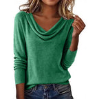 Cowl Neck Sweater Women's Draped Long Sleeve Knit Top Solid Color – Casual, Office, Gift
