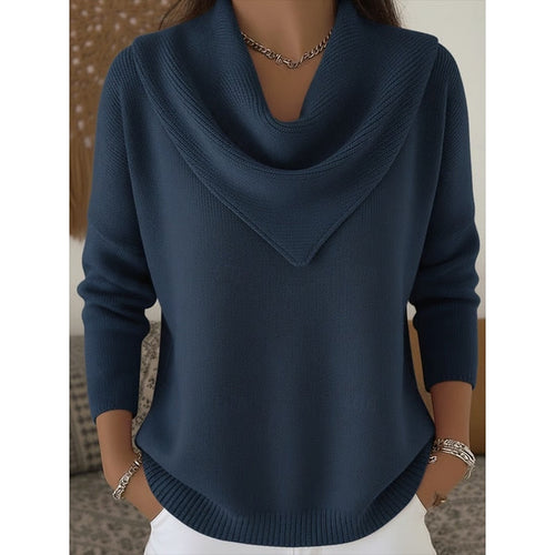 Cowl Neck Sweater Women's Long Sleeve Pink Knit Pullover – Casual, Office · Faylori