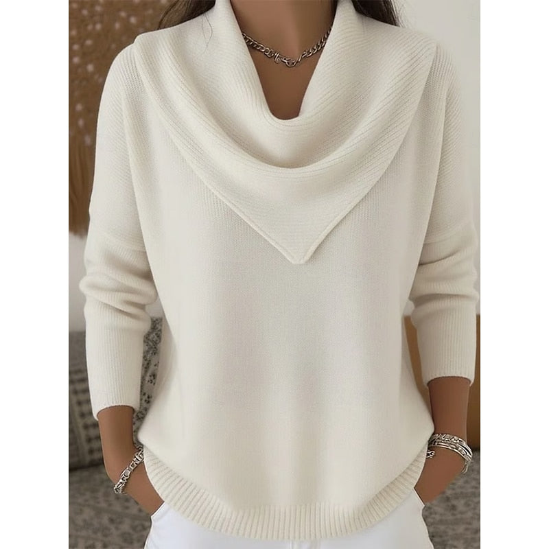 Cowl Neck Sweater Women's Long Sleeve Pink Knit Pullover – Casual, Office · Faylori
