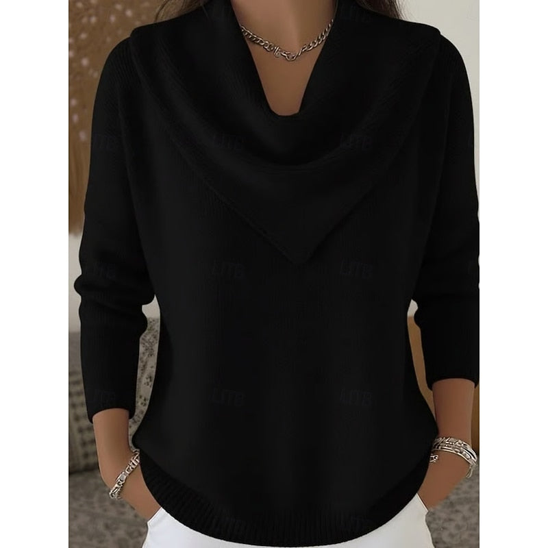 Cowl Neck Sweater Women's Long Sleeve Pink Knit Pullover – Casual, Office · Faylori