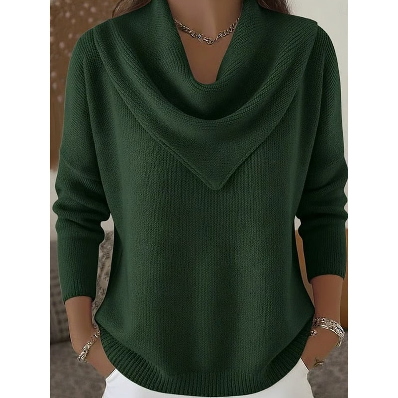Cowl Neck Sweater Women's Long Sleeve Pink Knit Pullover – Casual, Office · Faylori