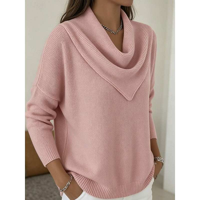 Cowl Neck Sweater Women's Long Sleeve Pink Knit Pullover – Casual, Office · Faylori
