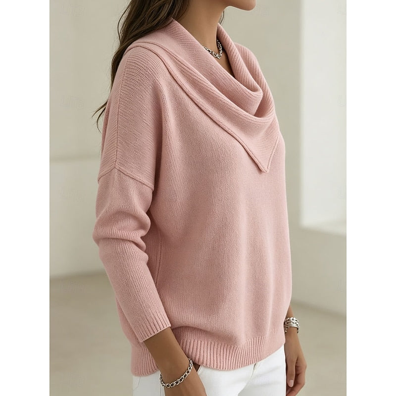 Cowl Neck Sweater Women's Long Sleeve Pink Knit Pullover – Casual, Office · Faylori
