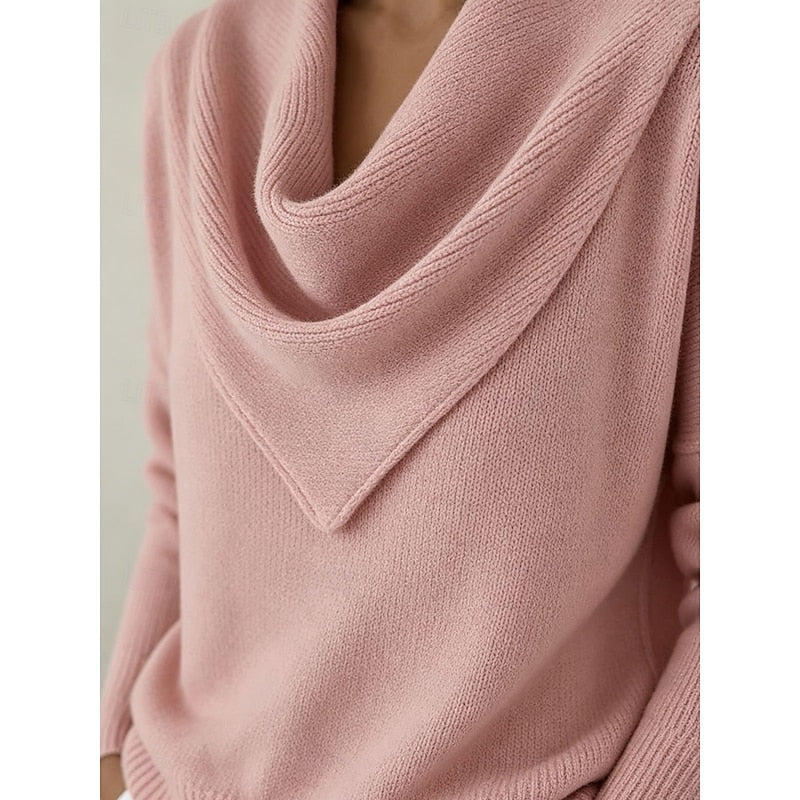 Cowl Neck Sweater Women's Long Sleeve Pink Knit Pullover – Casual, Office · Faylori
