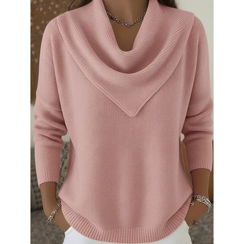 Cowl Neck Sweater Women's Long Sleeve Pink Knit Pullover – Casual, Office · Faylori