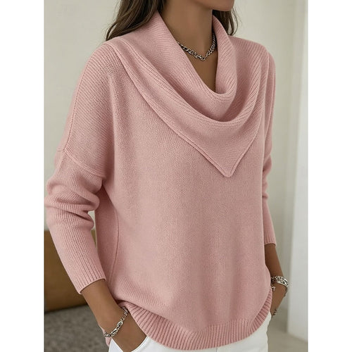 Cowl Neck Sweater Women's Pink Long Sleeve Knit Pullover – Casual, Office · Faylori