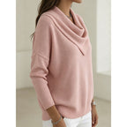 Cowl Neck Sweater Women's Pink Long Sleeve Knit Pullover – Casual, Office · Faylori