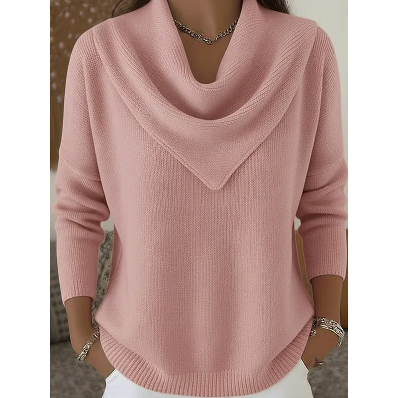 Cowl Neck Sweater Women's Pink Long Sleeve Knit Pullover – Casual, Office · Faylori