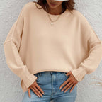Crew Neck Jumper Women's Loose Fit Knit Sweater – Casual, Office · Faylori