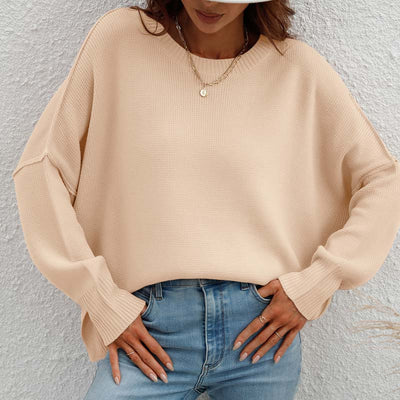 Crew Neck Jumper Women's Loose Fit Knit Sweater – Casual, Office · Faylori