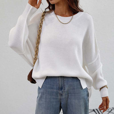 Crew Neck Jumper Women's Loose Fit Knit Sweater – Casual, Office · Faylori