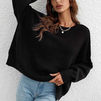 Crew Neck Jumper Women's Loose Fit Knit Sweater – Casual, Office · Faylori