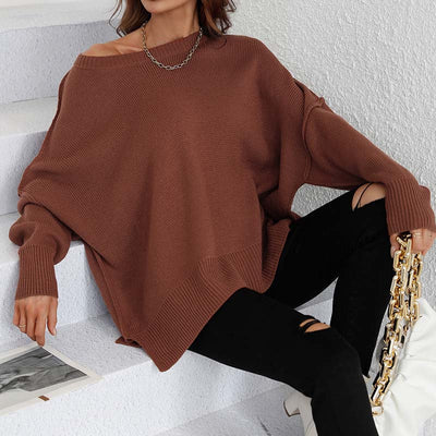 Crew Neck Jumper Women's Loose Fit Knit Sweater – Casual, Office · Faylori