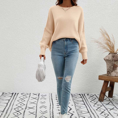 Crew Neck Jumper Women's Loose Fit Knit Sweater – Casual, Office · Faylori