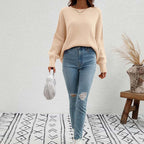 Crew Neck Jumper Women's Loose Fit Knit Sweater – Casual, Office · Faylori
