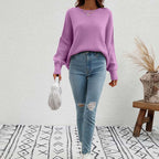 Crew Neck Jumper Women's Loose Fit Knit Sweater – Casual, Office · Faylori