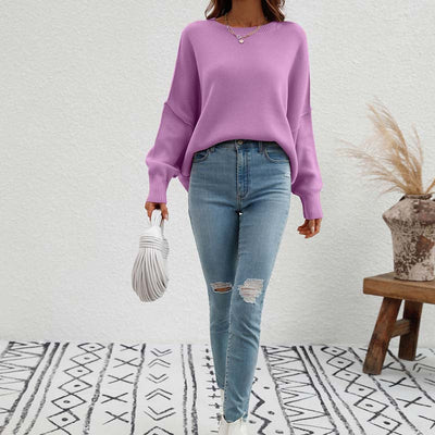 Crew Neck Jumper Women's Loose Fit Knit Sweater – Casual, Office · Faylori