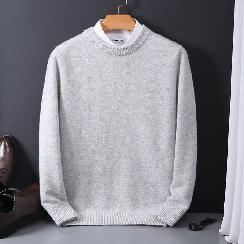 Crew Neck Knit Sweater Men's Soft Black Long Sleeve Pullover – Casual, Office · Faylori