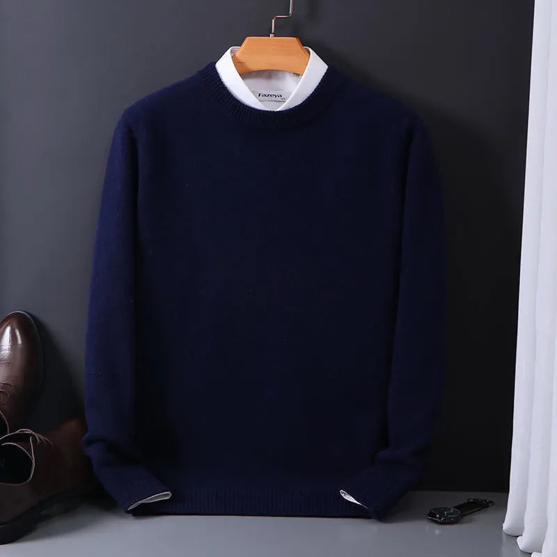 Crew Neck Knit Sweater Men's Soft Black Long Sleeve Pullover – Casual, Office · Faylori