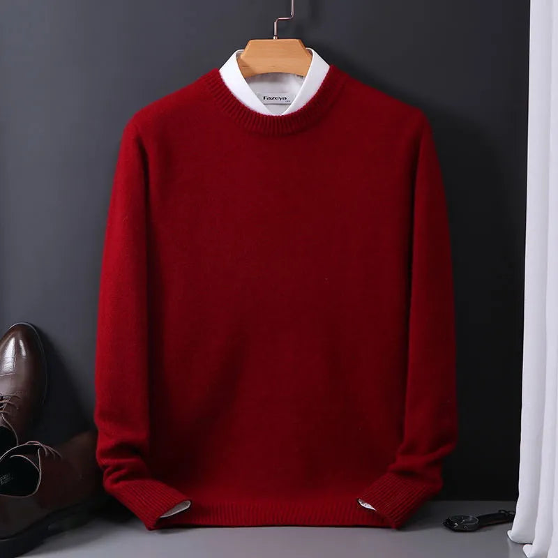 Crew Neck Knit Sweater Men's Soft Black Long Sleeve Pullover – Casual, Office · Faylori