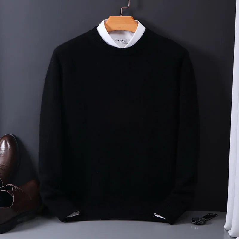 Crew Neck Knit Sweater Men's Soft Black Long Sleeve Pullover – Casual, Office · Faylori