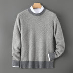 Crew Neck Sweater Men's Knit Beige Textured Diagonal Pattern – Casual, Office, Gift