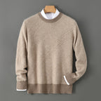 Crew Neck Sweater Men's Knit Beige Textured Diagonal Pattern – Casual, Office, Gift