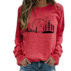Crewneck Sweatshirt Women's Long Sleeve Mountain Graphic Print Pullover – Casual, Gift