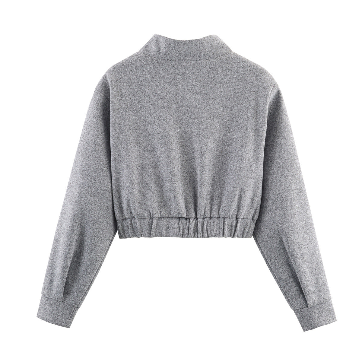 Cropped Bomber Jacket Women's Grey Stand Collar Zip Front Elastic Hem – Casual, Office, Holiday, Gift