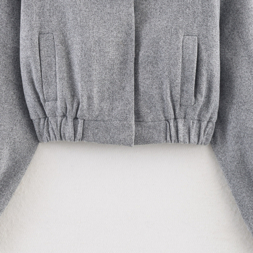 Cropped Bomber Jacket Women's Grey Stand Collar Zip Front Elastic Hem – Casual, Office, Holiday, Gift